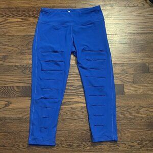 90 Degree By Reflex  Capri Leggings Yoga Workout Pants  Royal Blue Lined Size M